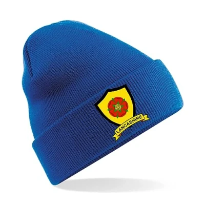 Image of Lancashire County Mens Embroidered Beanie Hat, Bob Hat Cricket Sport Your Embroidery (Royal)