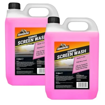 Image of Armor All Summer Screenwash, 2 x 5 Litre Ready to Use, Pink Berry Scent, Removes Traffic Film and Bugs, Safe on Paintwork Chrome