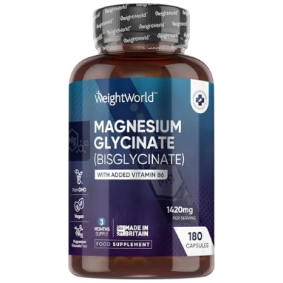 Image of Magnesium Glycinate with Vitamin B6 1420mg Pure Bisglycinate Powder Capsules 180 3 Months Supply High Strength Supplements
