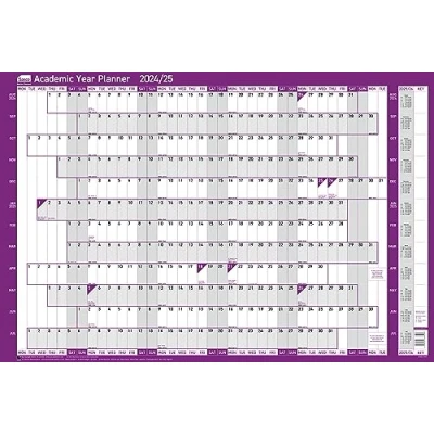 Image of Sasco 2024 2025 Academic Year Wall Planner, August to July School &amp; University Planner Set, Paper Large Whiteboard Poster Style Dry Erase Calendar, Purple, 915x610mm, 2410227