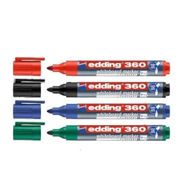 Image of edding 360 whiteboard marker multi coloured 50 pens round tip 1.5 3 mm pen dry wipe for whiteboards, flipcharts, magnetic, memo boards sketchnotes refillable