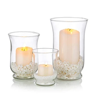 Image of Hurricane Candle Holder 3Pcs Glass Pillar Clear Vase Christmas Halloween Centerpieces Fit for Tea Light Votive Floating Wedding Table Dining Room Garden Decor