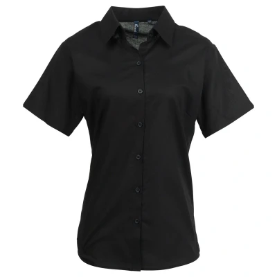 Image of Premier Womens/Ladies Signature Oxford Short Sleeved Shirt (Black) Size 10 UK