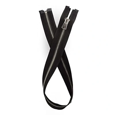 Image of Nickel Free #5 Zipper Metal Open &amp; Closed End No.5 Zip (Black 322, 21.6 inch 55 cm (Open End))