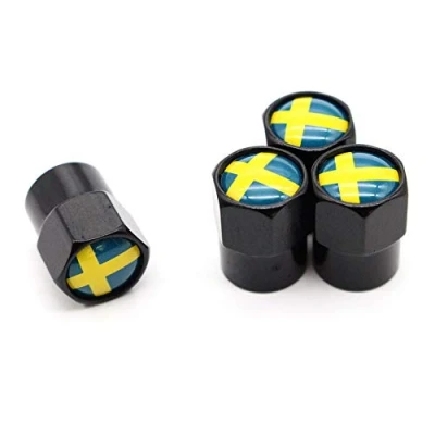 Image of Sweden National Flag Tire Valve Dust Caps Dustproof Cap Stem for Cars,4 Pcs/Set (Black)