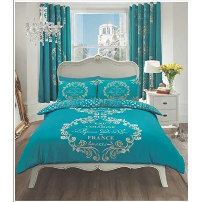 Image of GC GAVENO CAVAILIA Printed Duvet Cover Sets, Reversible Bedding Bed Set, Polycotton Quilt Covers, Script Teal, King