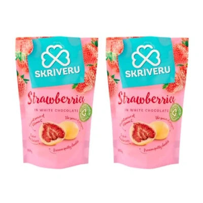 Image of Skrīveru Strawberries in White Chocolate, 2 packs 100g each