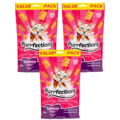 Image of Salmon Cat Treats with Taurine Vitamins Minerals No Artificial Flavours 200g (3 Pack)