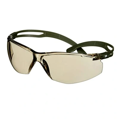 Image of 3M SecureFit 500 Safety Glasses, Dark Green frame, Scotchgard Anti Fog/Anti Scratch Coating (K&amp;N), Light Brown lens, SF528SGAF DGR EU