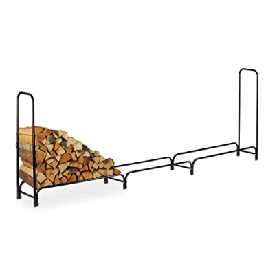 Image of Relaxdays Firewood Storage Rack, Metal, Black, 122 x 370 38.5 cm