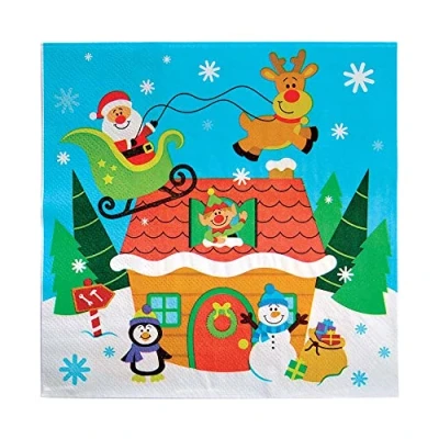 Image of Baker Ross FX310 Christmas Party Napkins Pack of 20, Disposable Paper Napkins, Kids Table Decoration, Xmas Supplies,