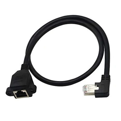 Image of Ethernet Extension Cable,RJ45 Male to Female Screw Panel Mount CAT6/5e/5 Shielded Network LAN Extender Cord Connector (Angled Right)