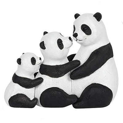Image of Adorable Black &amp; White Resin Panda Family Ornament 11cm x 13cm (1 Pc.) Charming Rustic Design, Durable Handcrafted Decor, Nature inspired Gift Ideal for Home Accessory