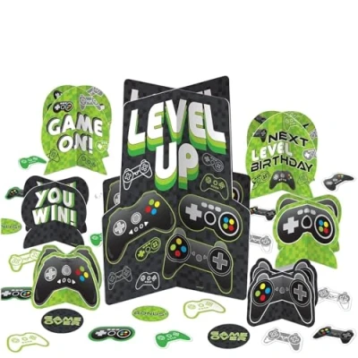Image of Amscan 282948 55 Level Up Gamers Kids Birthday Party Table Centrepiece Decoration Kit 7 Pack