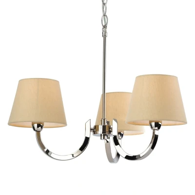 Image of Fairmont Multi Arm Chandelier 3 Light Polished Stainless Steel, Cream Linen Shade, E14