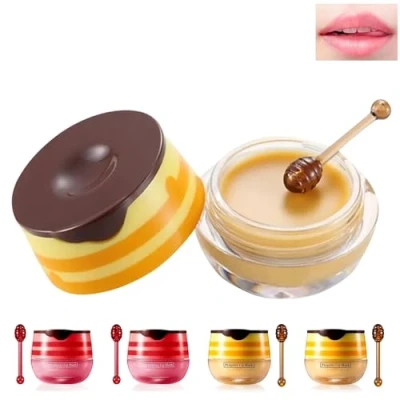 Image of Ninnyi 4PCS Strawberry &amp; Honey Bee Lip Balm, Moisturizing Lips Mask for Day and Night Care Set