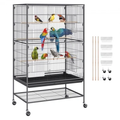 Image of VEVOR 52 inch Standing Large Bird Cage, Carbon Steel Flight Cage for Parakeets, Cockatiels, Parrots, Macaw with Rolling Stand and Tray