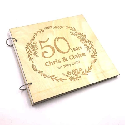 Image of ukgiftstoreonline Personalised Large Wooden 50th Anniversary Scrapbook Photo Album Keepsake