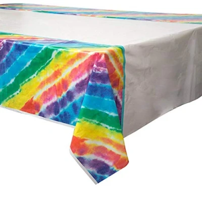 Image of Unique Party 99103 Rainbow Tie Dye Plastic Tablecloth, 7ft x 4.5ft