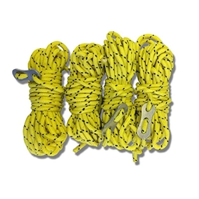 Image of Universal 5 Metre Hi Vis Yellow Camping Awning Tent Guy Lines Ropes Pack of 4