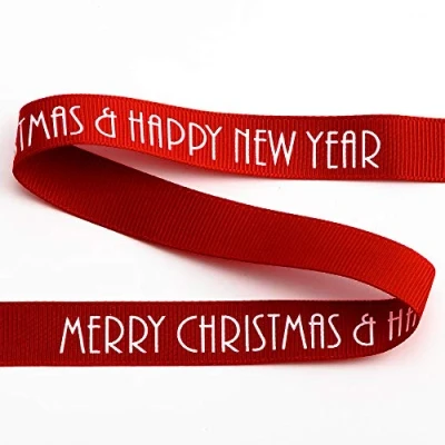 Image of Italian Options Merry Christmas Happy New Year Grosgrain Ribbon 16mm x 5M Red