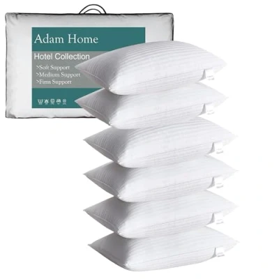 Image of Adam Home Pillows 6 Pack Hotel Quality Side Sleeper Bounce Back Bed Pillow Quick Rebound &amp; Dust Proof Resistant Premium Filled of