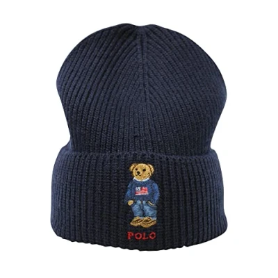 Image of POLO RALPH LAUREN Men&#039;s Solid Flag Bear Beanie, Hunter Navy, OSFA