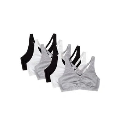 Image of Fruit of the Loom Women&#039;s Adjustable Shirred Front Racerback Sports Bra, Heather Grey/White/Black/Heather Grey/White/Black 6 Pack, 40