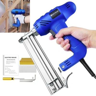 Image of Electric Nail Gun Stapler Tacker 18 Gauge Nailer Heavy Duty Kit, Hand Steel with 300 Staples and 100 Nails Staple Kit