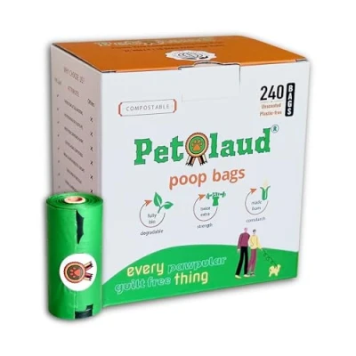 Image of PetLaud Plastic free Dog Poop Bags, ASTM D6400 &amp; EN13432 Certified Home Compostable, Non toxic Biodegradable Waste Made of Cornstarch, 240 Bags 9x13 Inch, Thick, Leakproof, Unscented