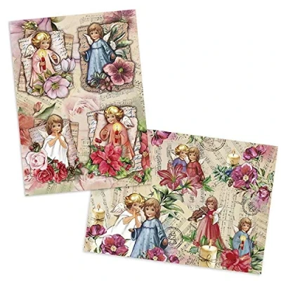 Image of Ideen mit Herz 2 Sheets of Rice Paper Elegant Decoupage DIN A4 Different Designs Vintage, Christmas and Others (Nostalgia Angel)