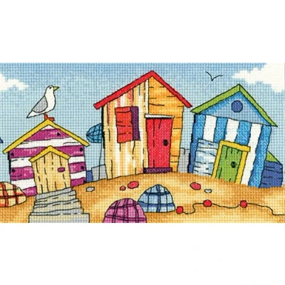 Image of Heritage BSBH1273 A Cross Stitch Kit Aida Beach Huts (A) 20x11cm