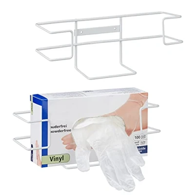 Image of Relaxdays Dispenser, Set of 2, Holder, for Disposable Glove Boxes, HBT 10 x 27.5 8.5 cm, Iron, White, 100%, 27,5 8,5 cm