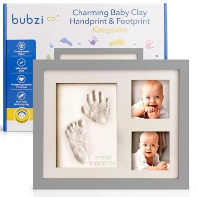 Image of Bubzi Co Baby Footprint Kit, Foot and Hand Print Keepsake Frame, Nursery Pictures Frames, Mold New Mom Gifts (Cool Gray)