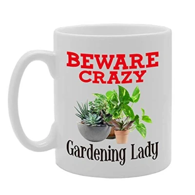 Image of Coralgraph Inc MG4400 Beware Crazy Gardening Lady Novelty Gift Printed Tea Coffee Ceramic Mug