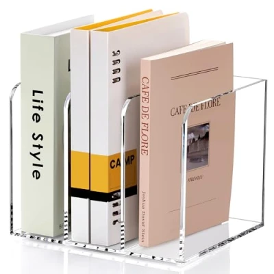 Image of SANRUI Clear Acrylic Magazine File Holder Desk Organizer for Office Organization and Storage with 3 Vertical Compartments 8 1/2&#039;&#039;x7 1/5&#039;&#039;x 6 1/2&#039;&#039; Transparent