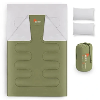 Image of azark Premium Double Sleeping Bag, 350GSM, Lightweight and Waterproof, 4 Seasons of Camping, Hiking Outdoors, bag for Adults &amp; Kids (Green)