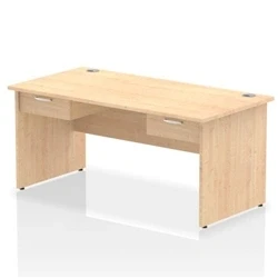 Image of Impulse 1600x800 Desk Maple Top Panel End 2x1 Drawer Fixed Ped