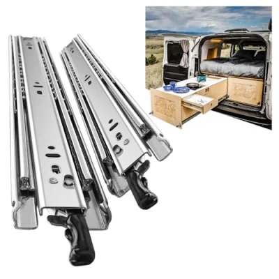 Image of SHUHANG Heavy Duty Drawer Runners With Lock 68 kg Load Capacity Slides Full Extension Ball Bearing 300 350 400 450 500 550 600 650 700 750 800 850 900 950 1000 mm, Side Mount 1 Pair