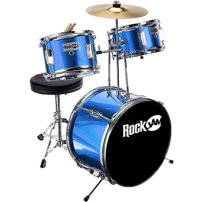 Image of RockJam Kids Drum Kit with Kick Pedal, Stool &amp; Sticks Blue