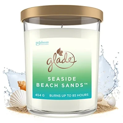 Image of Glade Extra Large Scented Candle, Home Décor Jar Candle Infused with Essential Oils, 85 Hour Burn Time, Seaside Beach Sands, 454g