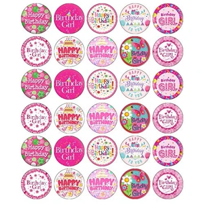 Image of 30 Happy Birthday Pink Cupcake Toppers Edible Wafer Paper Fairy Cake Cakes