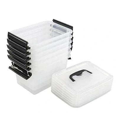Image of Sosody 3.5 L Small Lidded Storage Latch Box, Clear Plastic 6 Packs