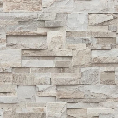 Image of Beige Grey Slate Stone 3D Effect Wallpaper Realistic Brick Living Room Kitchen Bedroom