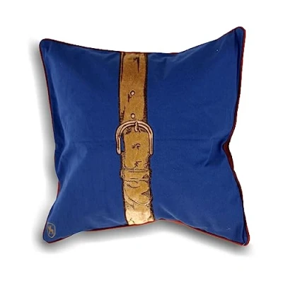 Image of Paoletti Polo Strap Embroidered Piped Feather Filled Cushion Blue Cotton One Size