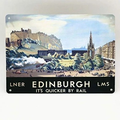 Image of Biopracess EDINBURGH LNER LMS RAILWAY POSTER METAL SIGN BRITISH RAIL TRAVEL TRAIN VINTAGE TIN 8x12 inches