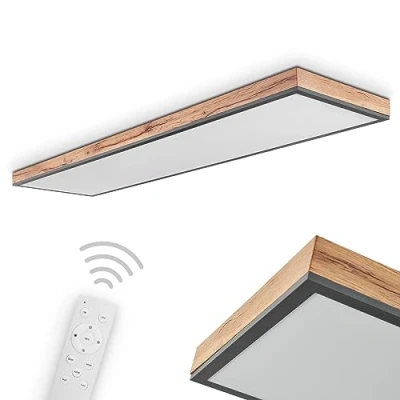 Image of LED Ceiling Light Salmi in White/Black Metal Natural Wood and White Plastic, Modern for Dining Room, dimmable via Remote Control, 36 Watt, 225 2250 Lumen, 2700 6000 Kelvin