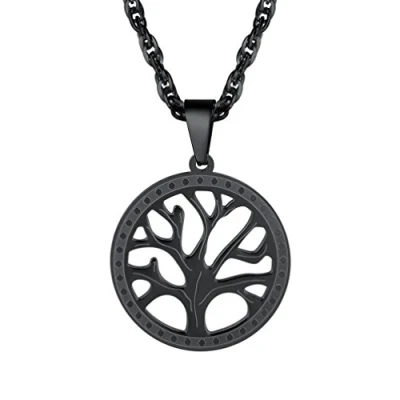 Image of PROSTEEL Men Tree of Life Pendant Necklace Stainless Steel Religion Choker Jewelry Black