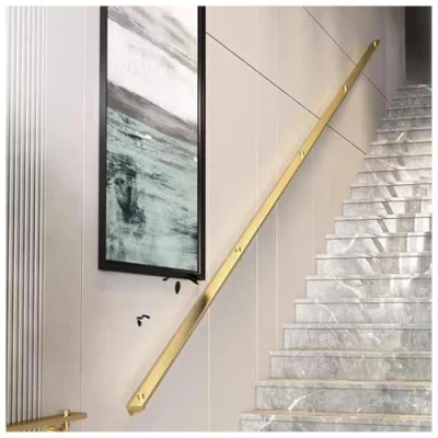 Image of Eiusltsd Gold Stairs Banister Handrails,Staircase Steps Hand Rail for Indoor Wall Mount Support Rod Stairway Railing Outdoor Grab Rails,350cm