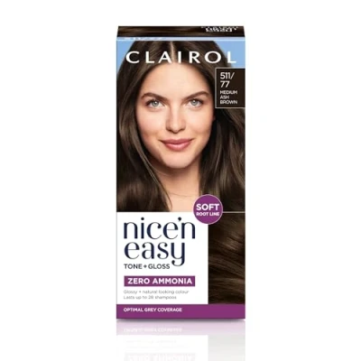 Image of CLAIROL NICE&#039;N EASY TONE+GLOSS SEMI PERMANENT HAIR DYE 511/77 MEDIUM ASH BROWN